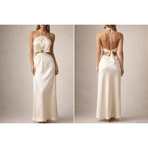 NWT Alice Elle Ivory Halter Maxi Dress Cutout Satin Gown Size 12 Bridal Resort